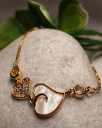 Rose Gold Pave Mother of Pearl Heart Bracelet, Tarnish Free Adjustable Slider Bracelet