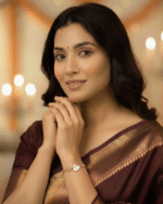 model wearing Rose Gold Pave Mother of Pearl Heart Bracelet, Tarnish Free Adjustable Slider Bracelet