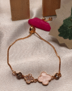 Rose Gold Pink Shell Clover Bracelet, Tarnish Free Adjustable Slider Bracelet