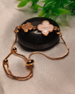 Rose Gold Pink Shell Clover Bracelet, Tarnish Free Adjustable Slider Bracelet