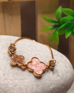 Rose Gold Pink Shell Clover Bracelet, Tarnish Free Adjustable Slider Bracelet