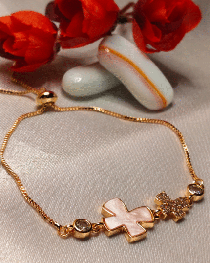 Rose Gold Pink Shell Butterfly Bracelet, Tarnish Free Adjustable Slider Bracelet