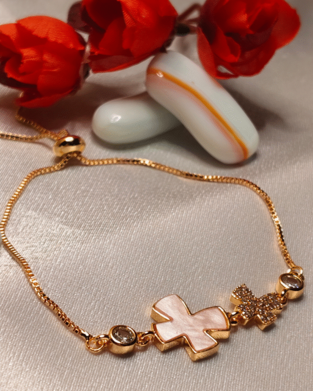 Rose Gold Pink Shell Butterfly Bracelet, Tarnish Free Adjustable Slider Bracelet