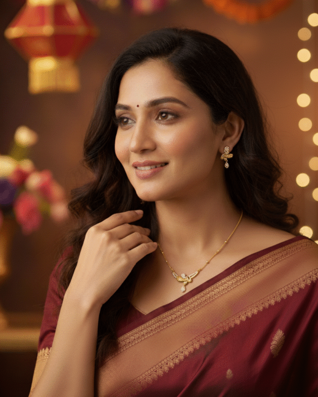 model wearing Gold Plated Swirl CZ Necklace Set, Tarnish Free Pave Pendant and Earring Set