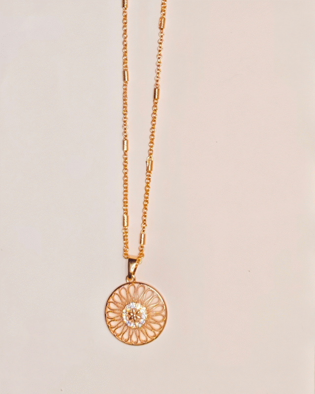 Traditional Gold Plated Round Locket, Tarnish Free Filigree Disc Chain India