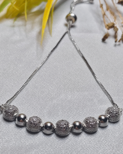 Silver Plated Adjustable Bolo Bracelet, Tarnish Free Pave Bead Bracelet India