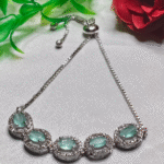 Silver Plated Adjustable Aqua Bracelet, Tarnish Free Mint Green Halo Bracelet