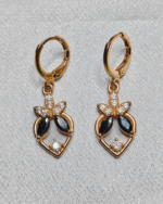 Gold Plated Black Stone Dangle Earrings, Tarnish Free Black CZ Earrings India