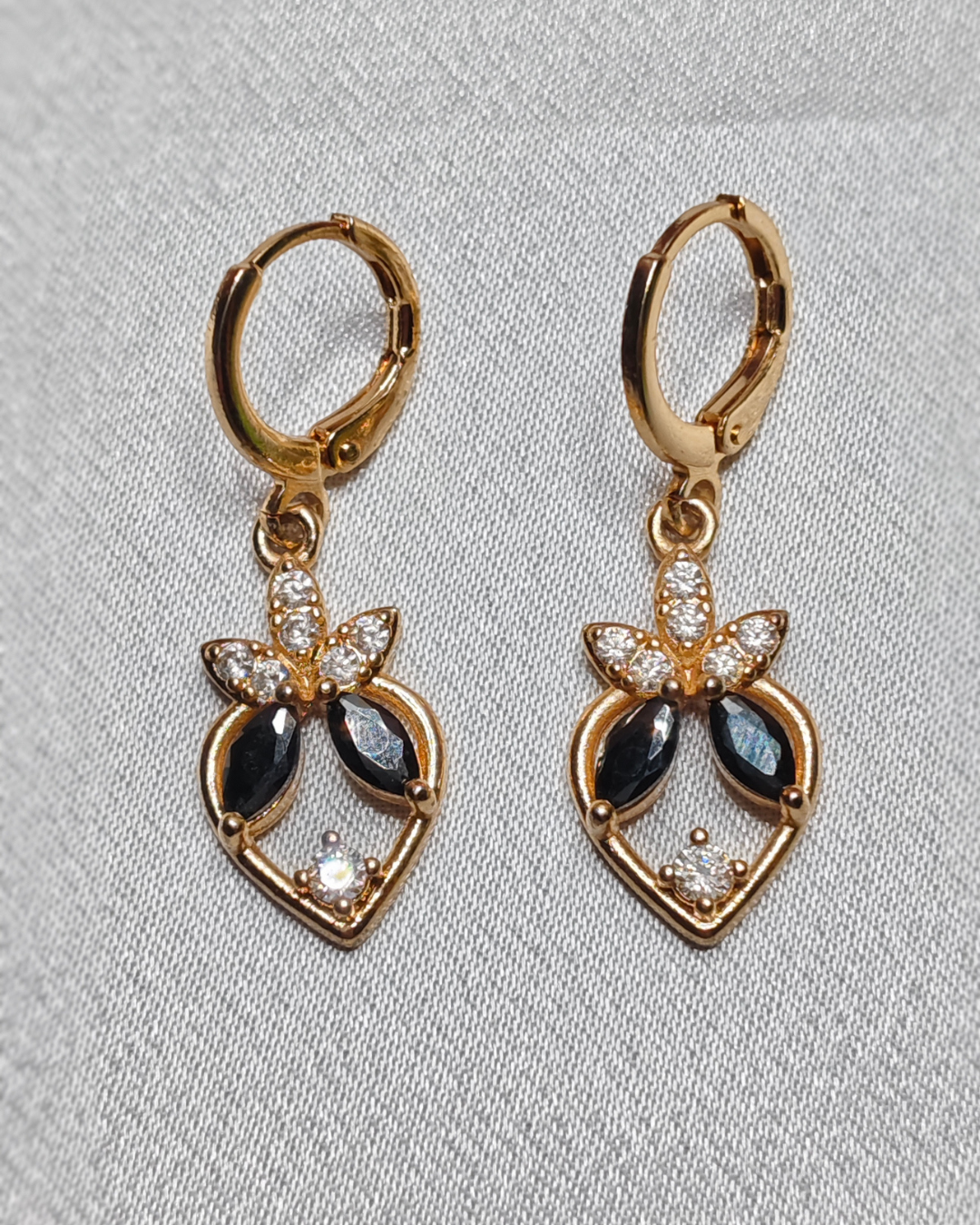 Gold Plated Black Stone Dangle Earrings, Tarnish Free Black CZ Earrings India Gold Plated Black Stone Dangle Earrings, Tarnish Free Black CZ Earrings India