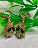 Everyday Wear Lever Back Hoop Earrings, CZ Stone Heart Flower Design Earrings, Modern Gold Plated Marquise Earring