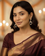 model wearing Everyday Wear Lever Back Hoop Earrings, CZ Stone Heart Flower Design Earrings, Modern Gold Plated Marquise Earring