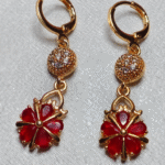 Gold Plated Red Flower Drop Earrings, Tarnish Free CZ Stone Dangle Earrings India