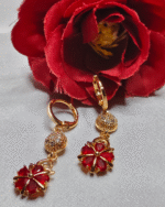 Everyday Wear Secure Hoop Earrings, Traditional Festive Red Jhumki Style, Bridal Party Red Stone Drop Gifting
