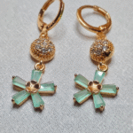 Gold Plated Aqua Flower Drop Earrings, Tarnish Free Mint Green Dangle Earrings