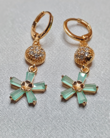 Gold Plated Aqua Flower Drop Earrings, Tarnish Free Mint Green Dangle Earrings