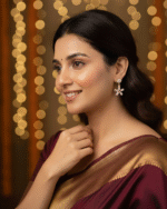 model wearing Everyday Wear Secure Lever Back Earrings, CZ Baguette Stone Floral Earrings India, Modern Gold Plated Flower Drop Gifting