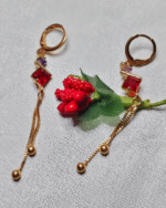 Everyday Wear Secure Huggie Earrings, Festive Red Square Stone Dangler, Modern Multi-Color Gemstone Earring