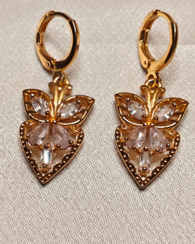 Gold Plated CZ Butterfly Drop Earrings, Tarnish Free Dangle Hoop Earrings India