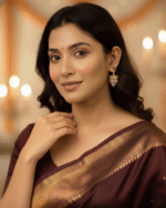 model wearing Everyday Wear Secure Huggie Earrings, Clear Stone Heart & Wing Design, Anniversary Gifting CZ Marquise Cut