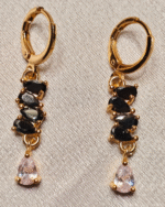 Gold Plated Black Marquise Drop Earrings, Tarnish Free Long Black Stone Dangler
