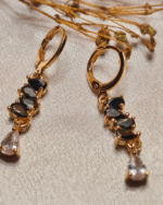 Everyday Wear Secure Huggie Earrings, Modern Multi Stone Drop Earrings India, Luxury Black & Clear Gemstone Dangle