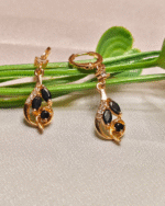 Gold Plated Black Swirl Drop Earrings, Tarnish Free Black Stone Dangle Earrings