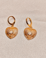 Gold Plated Filigree Heart Drop Earrings, Tarnish Free Statement Heart Dangles