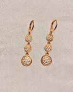 Gold Plated Triple Circle Drop Earrings, Tarnish Free Pave CZ Dangler Earrings