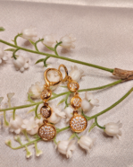 Gold Plated Triple Circle Drop Earrings, Tarnish Free Pave CZ Dangler Earrings