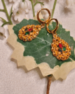 Gold Plated Multi Stone Festive Drop Earrings, Tarnish Free Traditional Jhumka Style Dangler