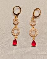 Gold Plated Red Teardrop Dangle Earrings, Tarnish Free Festive Long Drop India