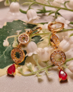 Gold Plated Red Teardrop Dangle Earrings, Tarnish Free Festive Long Drop India