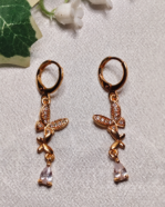 Gold Plated Pave Butterfly Drop Earrings, Tarnish Free Cubic Zirconia Dangler India