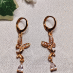 Gold Plated Pave Butterfly Drop Earrings, Tarnish Free Cubic Zirconia Dangler India