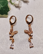 Gold Plated Pave Butterfly Drop Earrings, Tarnish Free Cubic Zirconia Dangler India