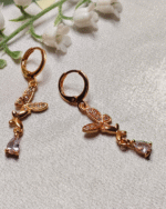 Gold Plated Pave Butterfly Drop Earrings, Tarnish Free Cubic Zirconia Dangler India