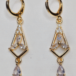 Gold Plated Geometric Triangle Drop Earrings, Tarnish Free Marquise CZ Dangler India