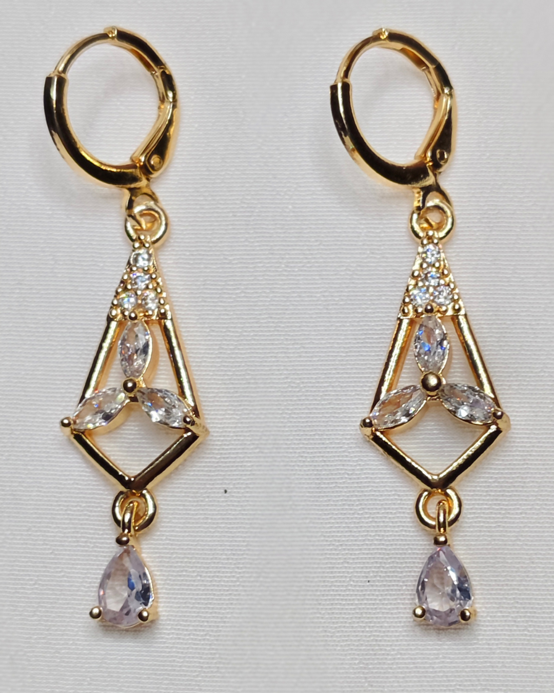 Gold Plated Geometric Triangle Drop Earrings, Tarnish Free Marquise CZ Dangler India Gold Plated Geometric Triangle Drop Earrings, Tarnish Free Marquise CZ Dangler India