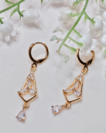 Gold Plated Geometric Triangle Drop Earrings, Tarnish Free Marquise CZ Dangler India