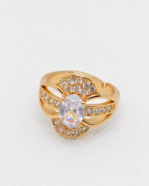 Gold Plated Oval CZ Statement Ring, Tarnish Free Luxury Finger Ring India