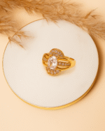 Gold Plated Oval CZ Statement Ring, Tarnish Free Luxury Finger Ring India