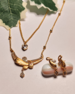 Gold Plated Swirl CZ Necklace Set, Tarnish Free Pave Pendant and Earring Set