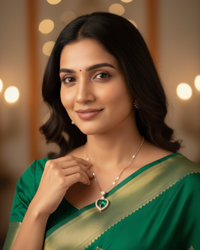 Esmeralda green stone necklace with an emerald heart pendant